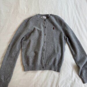 Guizio grey wool blended cardigan with bear embriodery